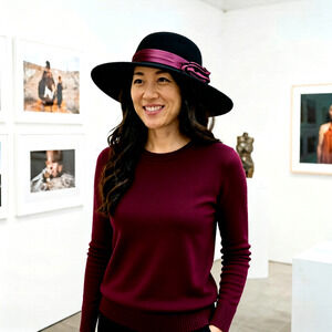 Vintage Betmar brown Fedora wool hat with burgundy satin bow